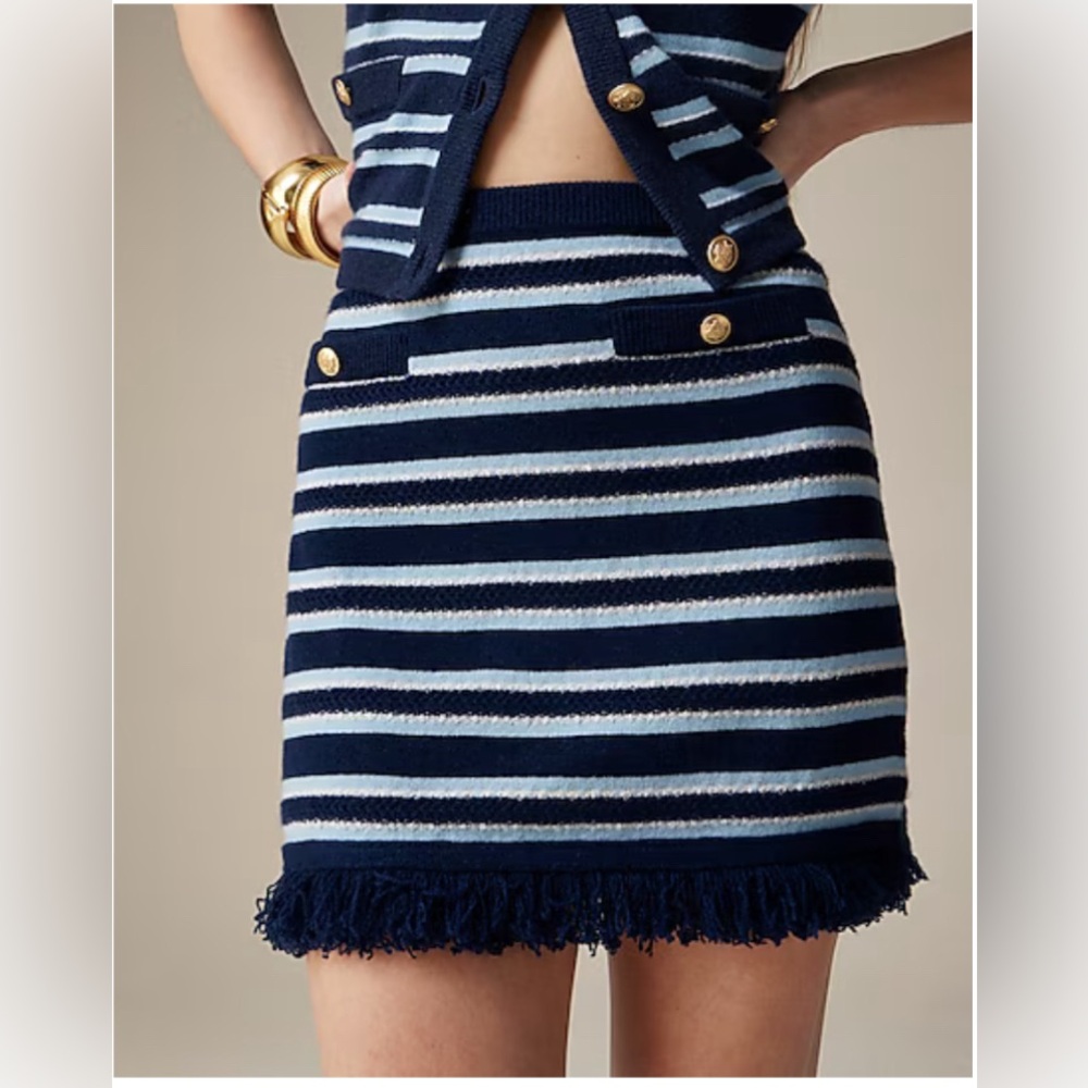 Jcrew 100% Cashmere fringe-trim sweater-skirt in stripe